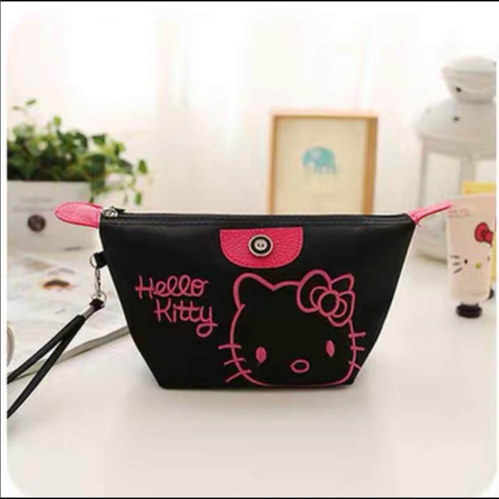 Hello Kitty Black Make up bag clutch w/strap
